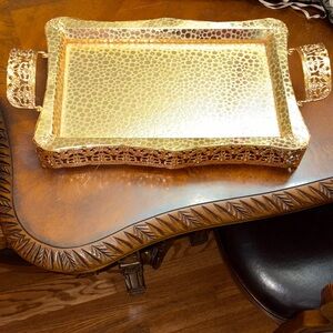 Decorative Hammered Metal Serving Tray in Gold